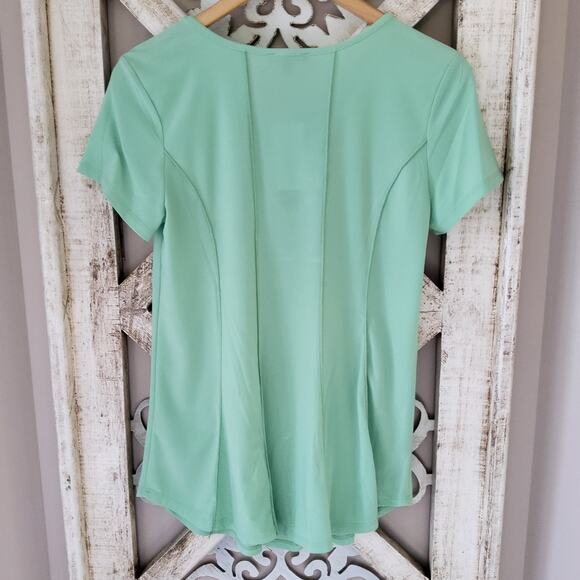 Sami & Jo Women's Short Sleeve Criss Cross V-Neck Seam Detail Top Summer Green - Picture 7 of 7